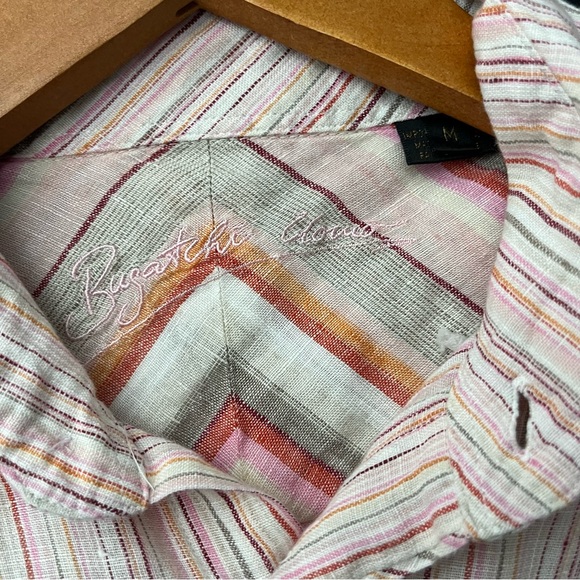 Bugatchi Uomo Striped Linen Button Front Shirt M - Picture 6 of 6